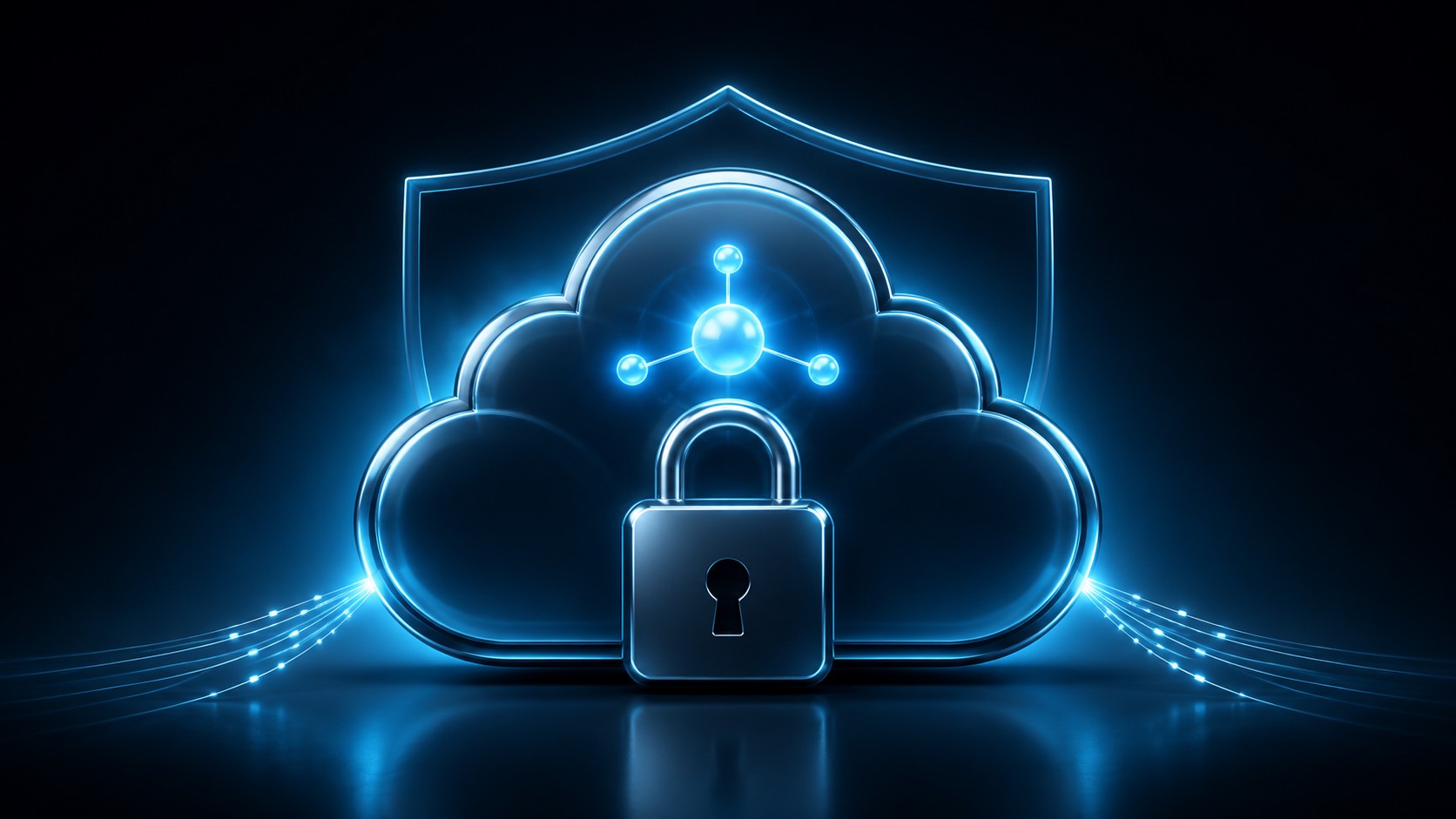A tech diagram illustrating a secure, private cloud server vault.